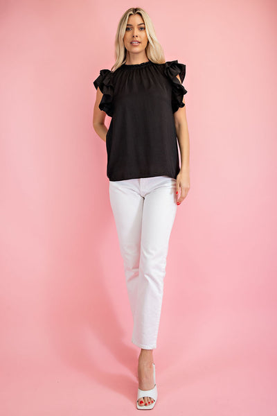 going for glam flutter sleeve top | black