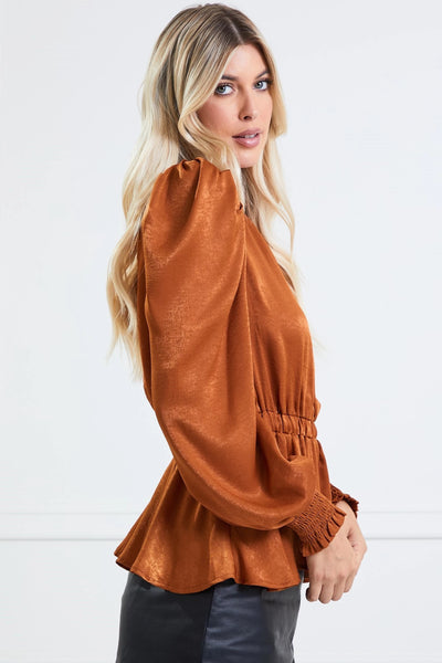 something to see peplum top | camel