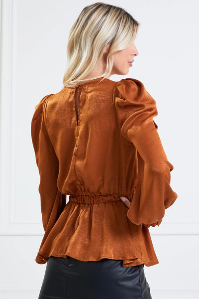 something to see peplum top | camel