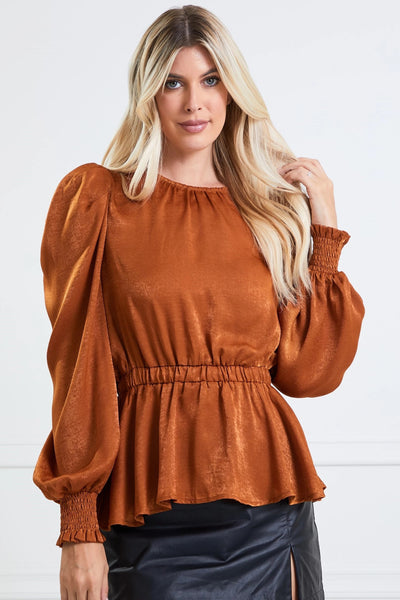 something to see peplum top | camel