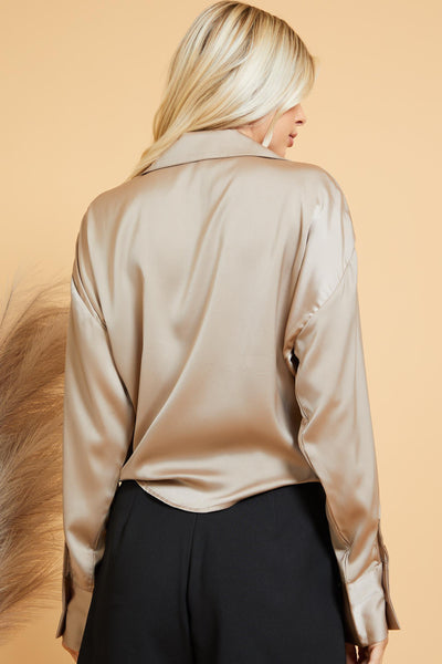stunning twist tie front button up | taupe