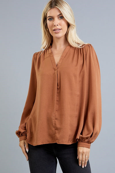 positive energy satin top | camel