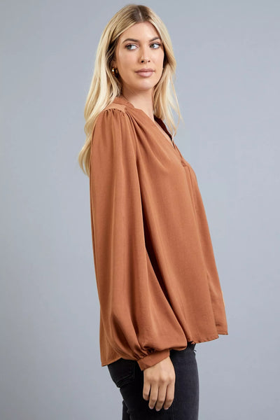 positive energy satin top | camel