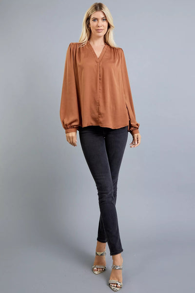 positive energy satin top | camel