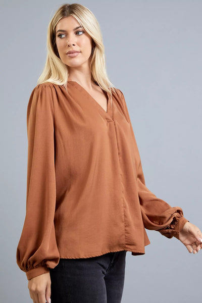positive energy satin top | camel
