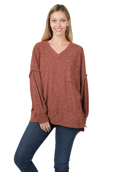 living truth lightweight sweater | dark rust