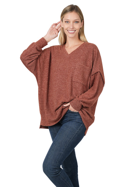 living truth lightweight sweater | dark rust