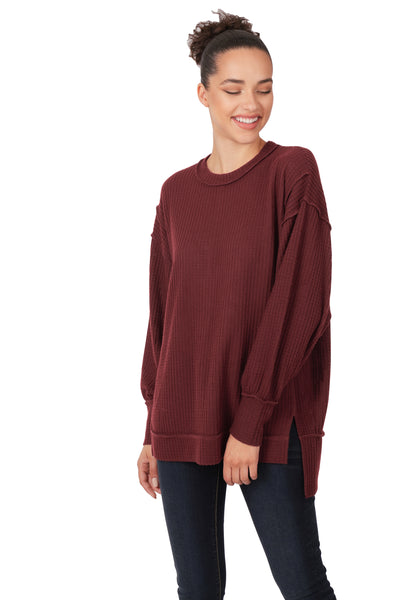 at my best oversized waffle knit top | dark burgundy