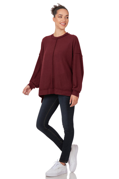 at my best oversized waffle knit top | dark burgundy