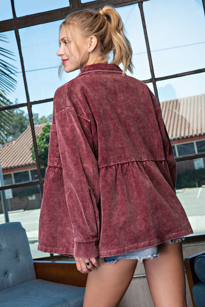 heart in hand corduroy shacket | wine