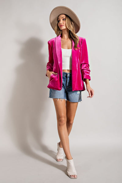 center of attention velvet blazer | hot pink