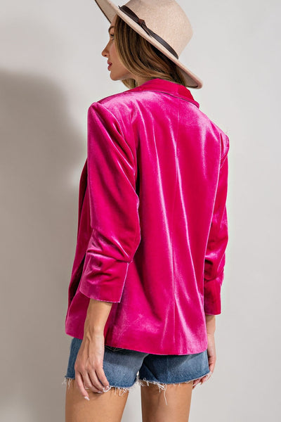 center of attention velvet blazer | hot pink
