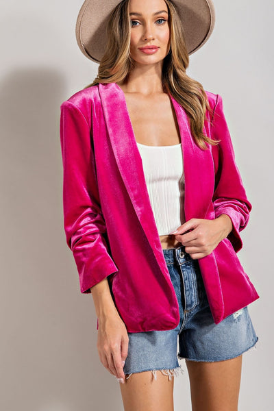 center of attention velvet blazer | hot pink