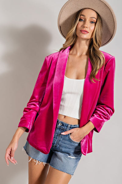 center of attention velvet blazer | hot pink