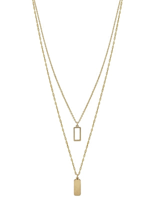 22” double layer rectangle necklace | gold