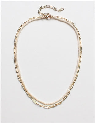 double layer chain + white crystal necklace | gold