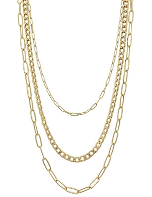 30" triple layer chain necklace | matte gold