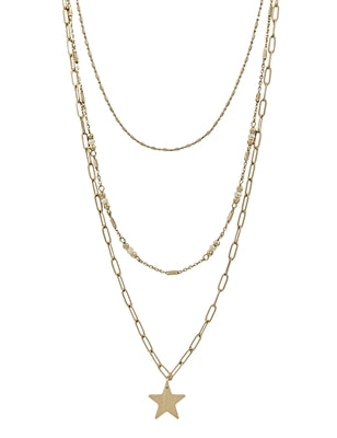 24" triple layer chain + star necklace | gold