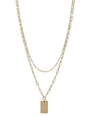 double layer rectangle pendant necklace | gold