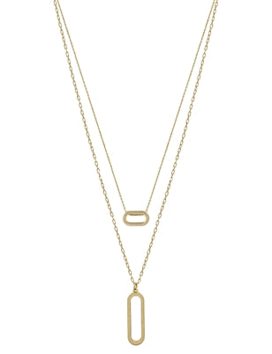double layer open oval necklace | satin gold