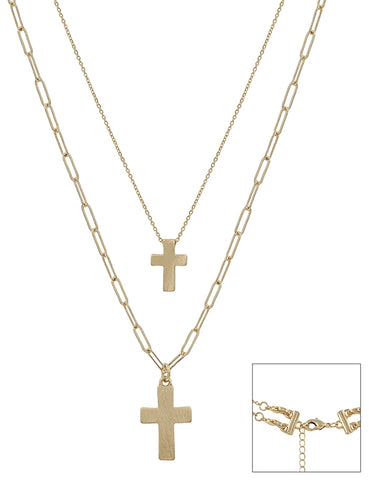 double layer cross necklace | matte gold