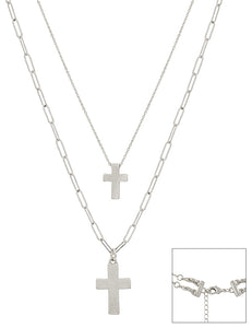 double layer cross necklace | matte silver