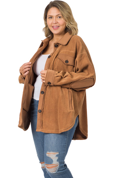 the lucky one plus size fleece shacket | deep camel