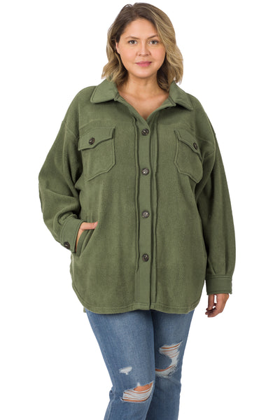 the lucky one plus size fleece shacket | light olive