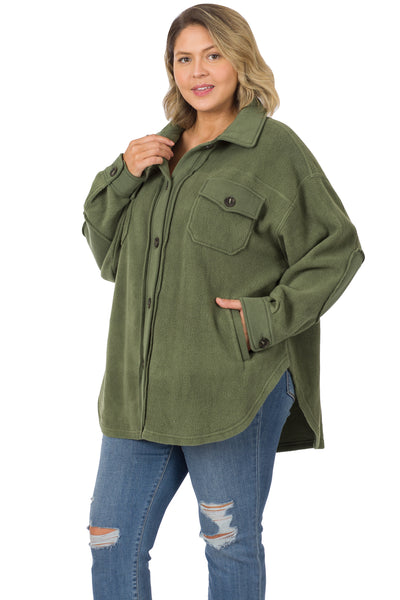 the lucky one plus size fleece shacket | light olive