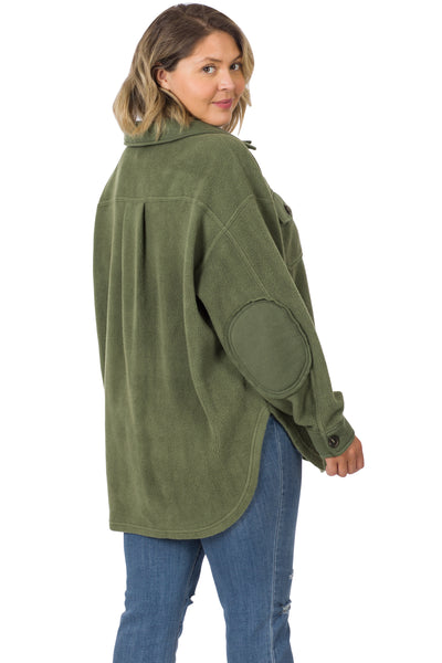 the lucky one plus size fleece shacket | light olive