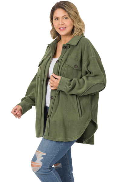 the lucky one plus size fleece shacket | light olive