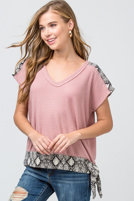 ON THE EDGE OF WILD WAFFLE KNIT TOP