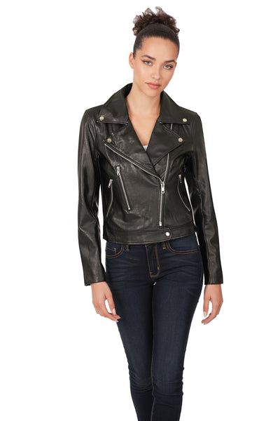 meet me there vegan leather moto jacket | black