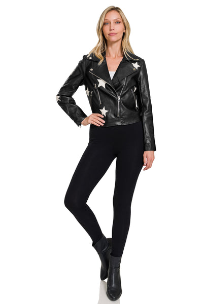 rising star leather moto jacket | black