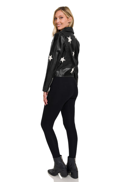 rising star leather moto jacket | black