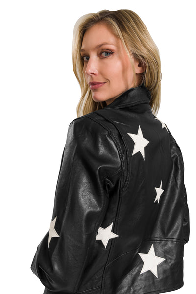 rising star leather moto jacket | black