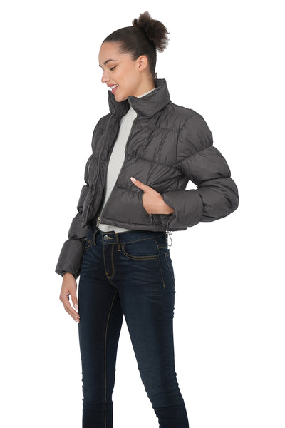 waiting for winter cropped puffer jacket | ash grey