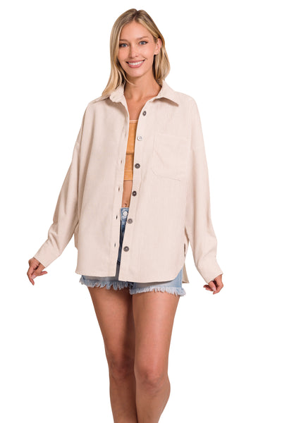 make me believe corduroy shacket | sand beige