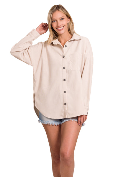 make me believe corduroy shacket | sand beige