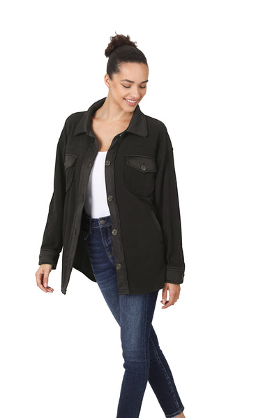 stuck in a dream fleece shacket | black
