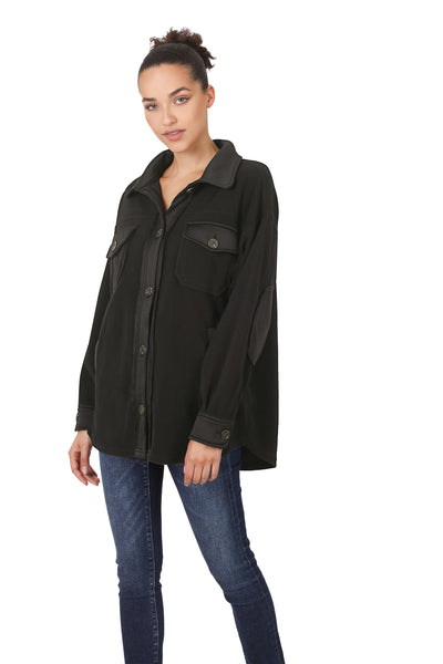 stuck in a dream fleece shacket | black