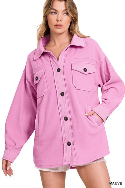 stuck in a dream fleece shacket | mauve