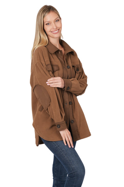 all you could want fleece shacket | deep camel