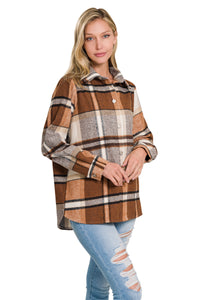 know me well plaid shacket | brown