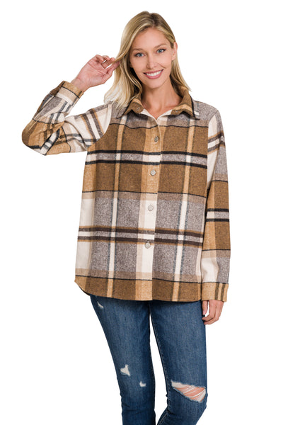 know me well plaid shacket | camel