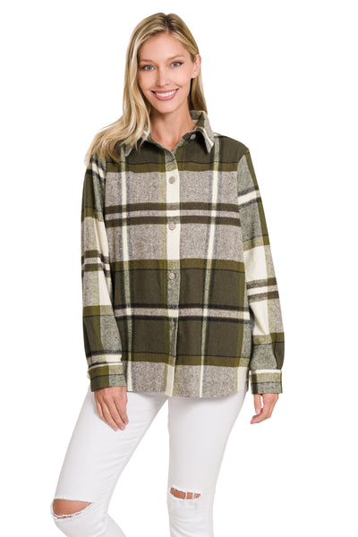know me well plaid shacket | olive