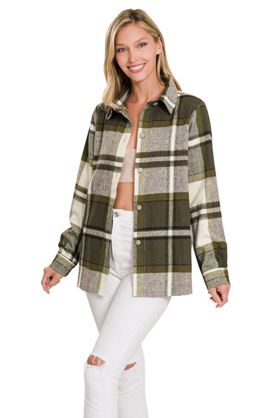 know me well plaid shacket | olive