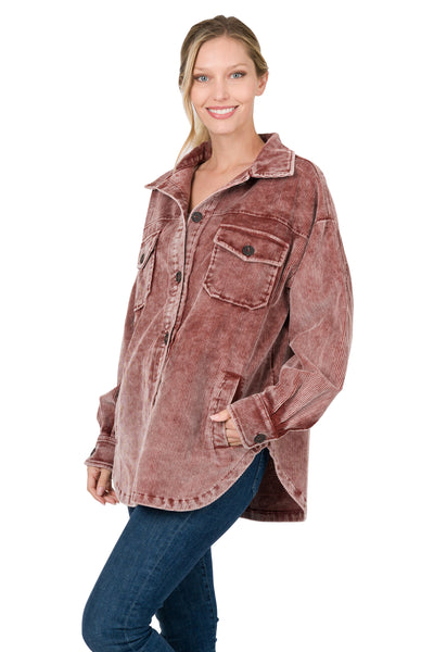 firm believer corduroy shacket | dark rust