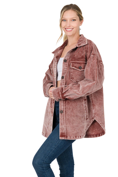 firm believer corduroy shacket | dark rust