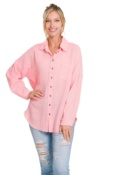 something timeless gauze top | bright pink